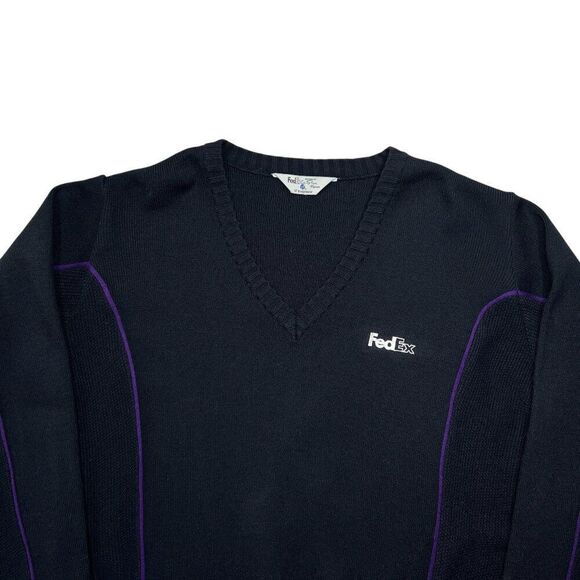 FedEx Sweater Stan Herman VF Imagewear Men's Size XL Black Vintage V-Neck - Picture 3 of 7